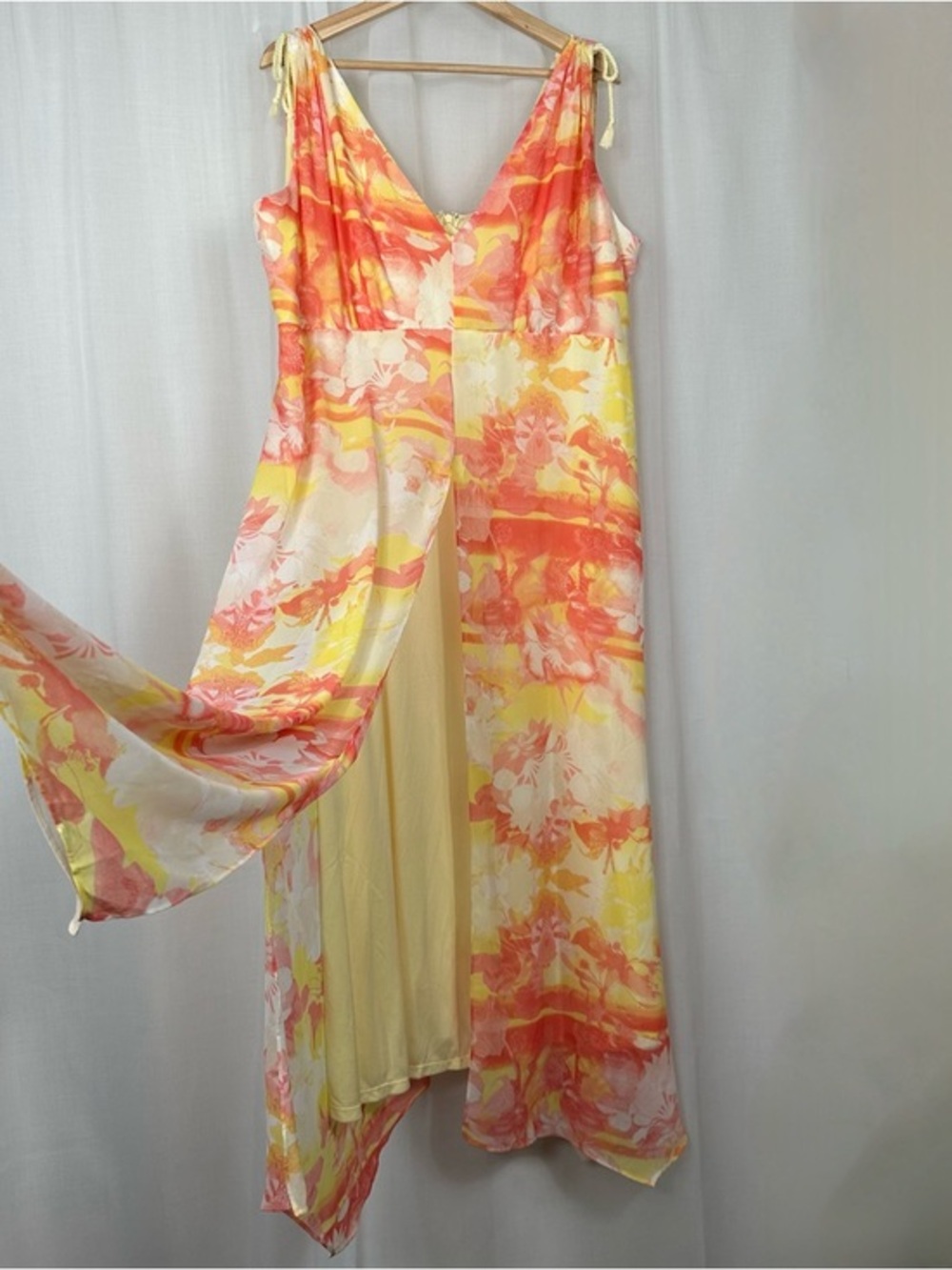 Lane Bryant Floral Chiffon Babydoll Maxi‎ Dress 16 Butter Yellow Tropical Flowy